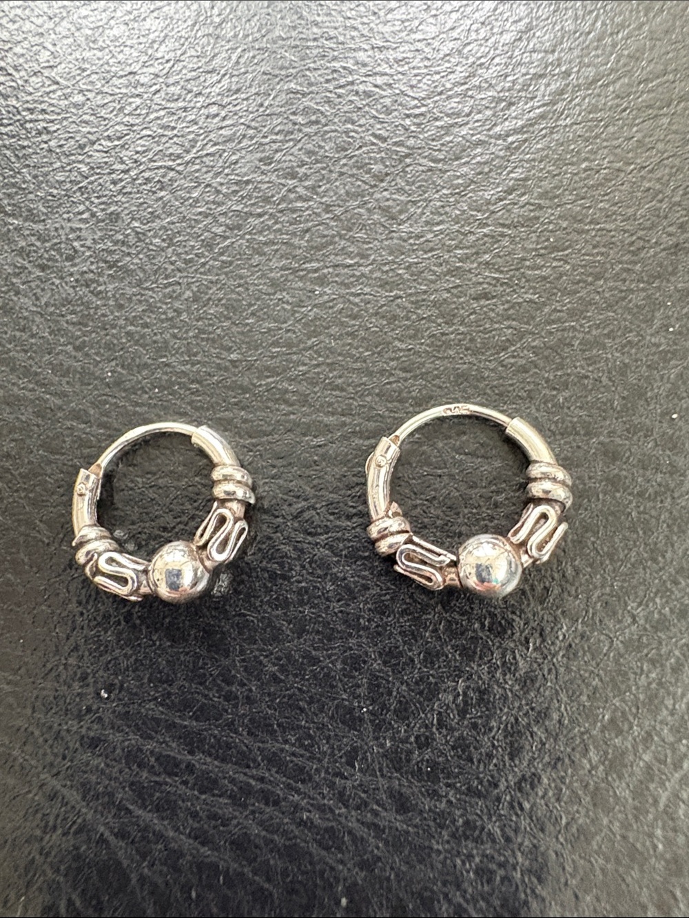 Sterling Silver Hoop Earrings with Bead Accent -